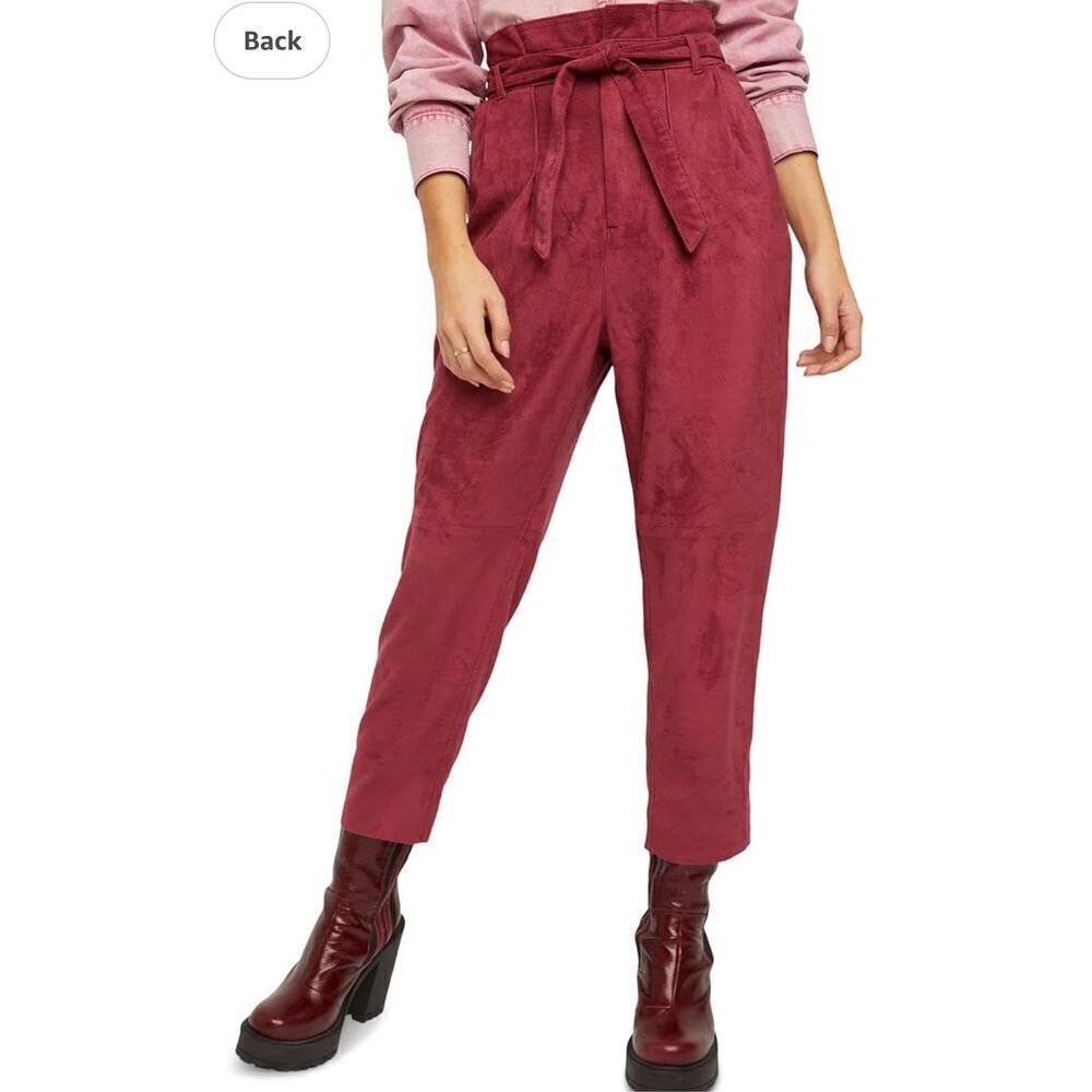 Free People NWT Womens Burgundy Faux Suede Belted Cropped Pants sz 0